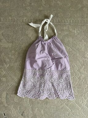 Women's Lavender Striped Halter Tank with Eyelet Trim